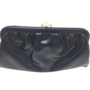 Vintage Dark Blue Vinyl Clutch Purse Navy 23824